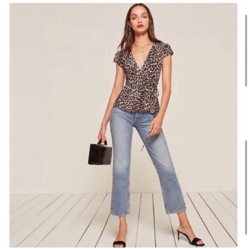 Reformation April Moxie Wrap Top Leopard Animal Print Brown XS